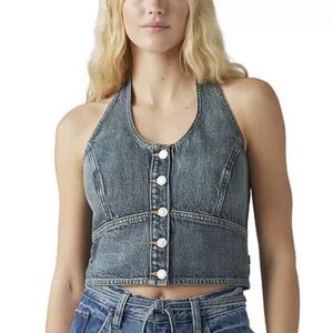 Levi's Janeesah Top Denim Halter Smocked Back Casual Chic Blue Medium NWT